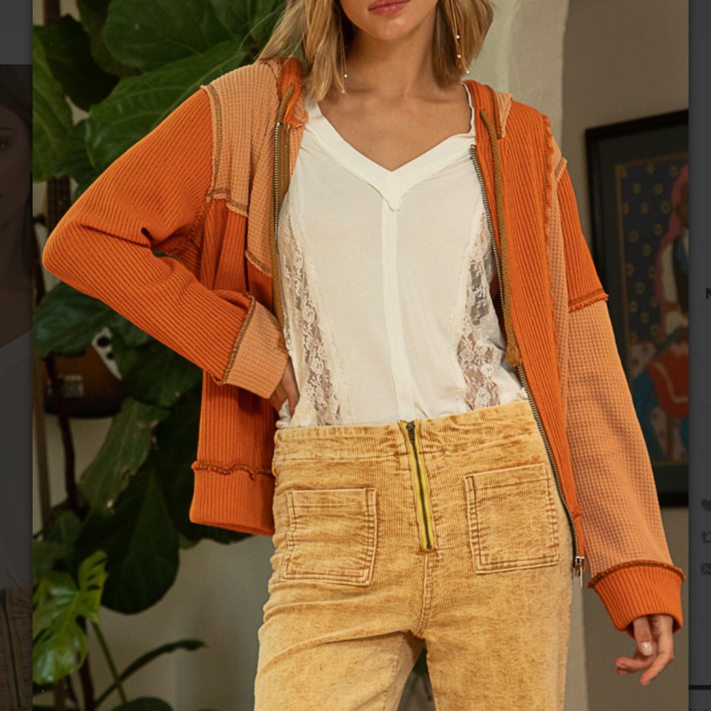 💙 $36 STARTS #284 POL Knit Color Block Hoodie Jacket Top Long Sleeves SR20 - Picture 9 of 16